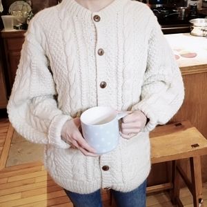 Retro-Style Cream Wool Cardigan